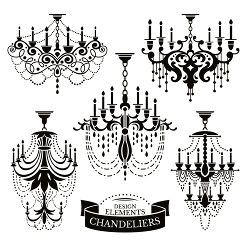 Ornate chandelier vector silhouette set 17 silhouette ornate chandelier   