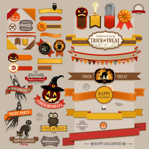 Retro ribbons with labels vector set 02 ribbons ribbon Retro font labels label   