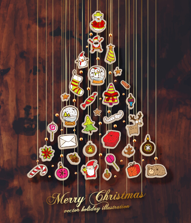2015 Christmas baubles with dark wood background vector 01 dark wood christmas baubles background 2015   