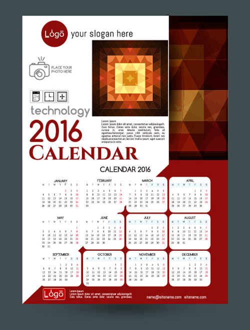 2016 technology calendar template vector 18 template technology calendar 2016   