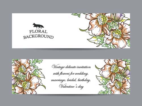 Flower banners hand drawing vector design 02 hand flower drawing banners   