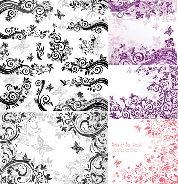 stylish decorative pattern background pattern leaves flowers Figured cloth butterflies branches blade background   