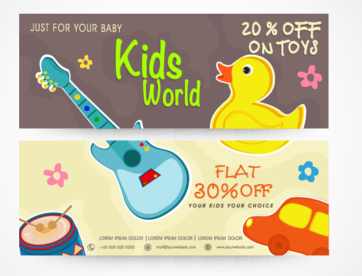 Cute kids banners vector material 02   