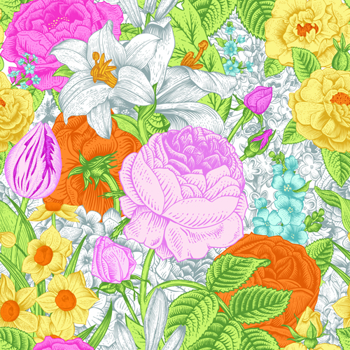 Elegant retro floral vector seamless pattern 02 seamless Retro font pattern floral elegant   