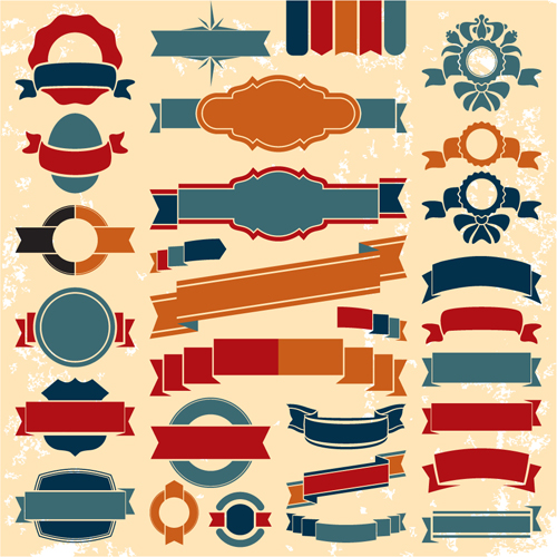 Retro ribbons with labels vector set 04 ribbons ribbon Retro font labels label   