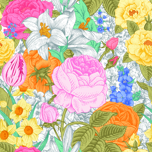 Elegant retro floral vector seamless pattern 03 seamless Retro font pattern floral elegant   