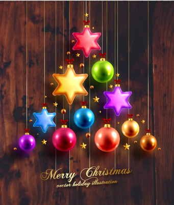 2015 Christmas baubles with dark wood background vector 02 dark wood christmas baubles background   