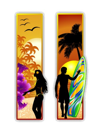 Men and women silhouette with travel banner vector women travel silhouette men and women banner   