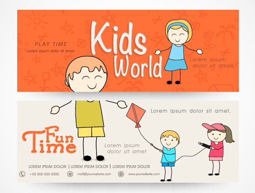 Cute kids banners vector material 01 kids cute banners   