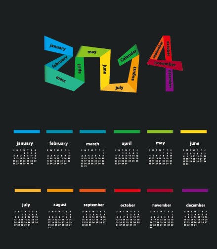Delicate calendar 2014 year design vector 01 delicate calendar 2014   