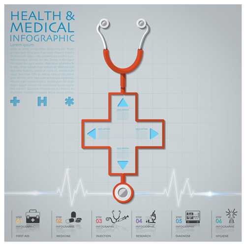 Health and Medical infographic with Stethoscope vector 07 stethoscope medical infographic health   
