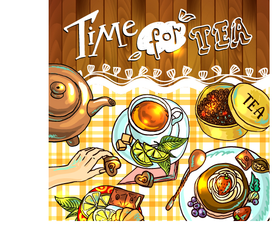 Hand drawn tea time vector background 06 time tea hand drawn background   