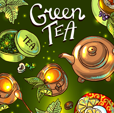 Hand drawn tea time vector background 04 47693 time tea hand drawn background   