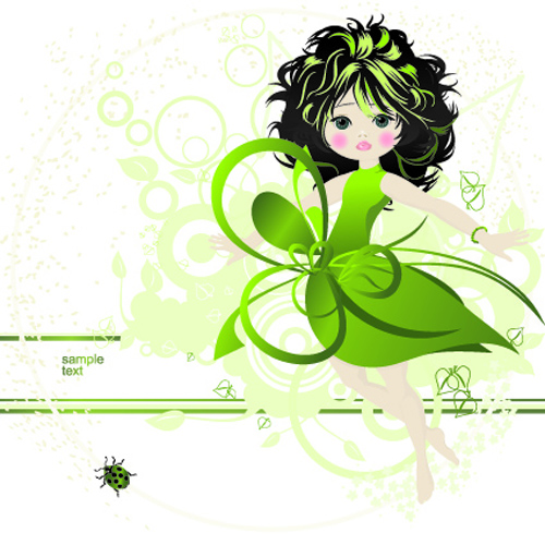 Beautiful green dress girl vector background green girl dress beautiful   