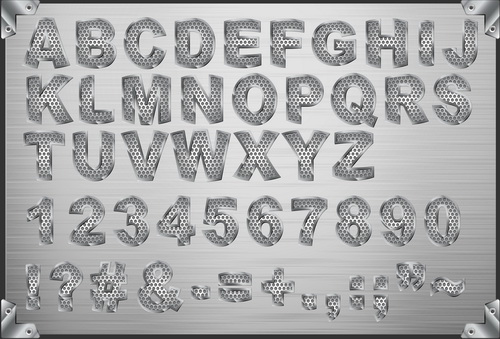 Set of Metal style fonts vector 02 style font style metal style metal   