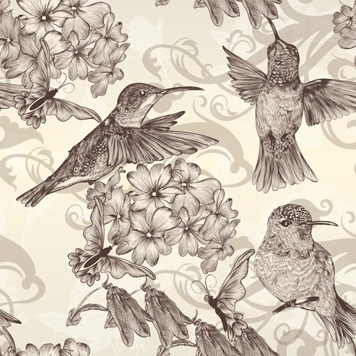 Hand drawn birds vintage style vector 03 Vintage Style vintage hand-draw hand drawn drawn birds   