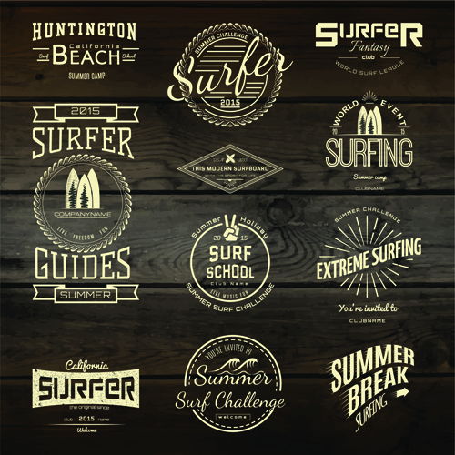 Vintage badges with labels and wood background vector 01 wood vintage labels badges background   