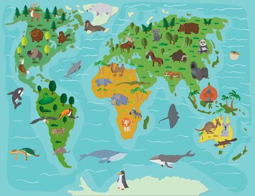 Wild animal with world maps vector 03   