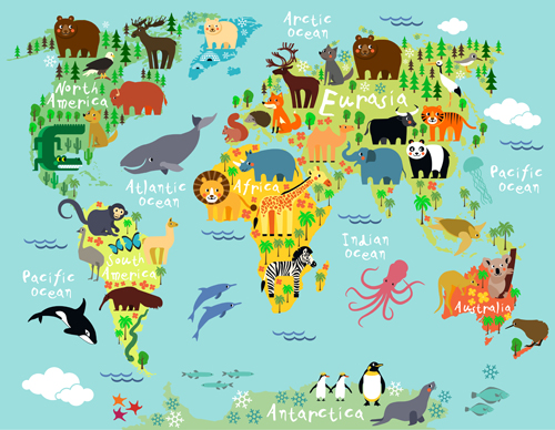 Wild animal with world maps vector 02 world wild maps Animal   