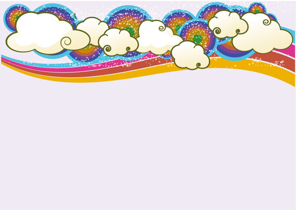 Trend of cloud rainbow background vector set rainbow dynamic lines dot circle   