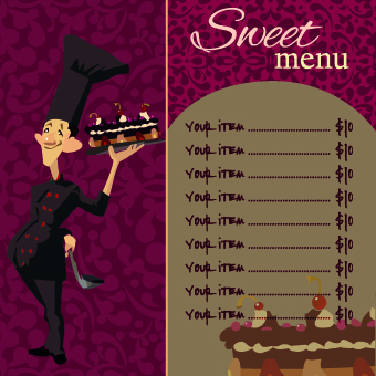 Funny chef with menu template vector 01 template vector template restaurant   