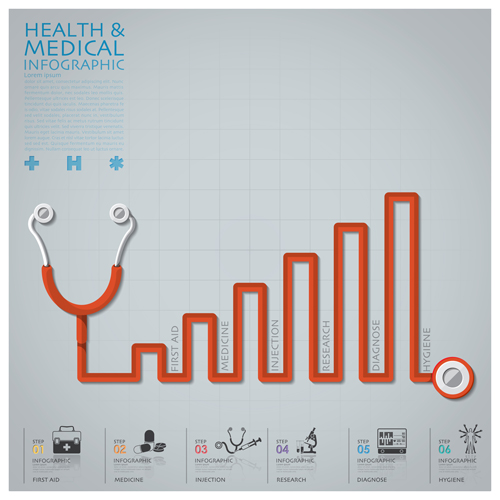 Health and Medical infographic with Stethoscope vector 08 stethoscope medical infographic health   