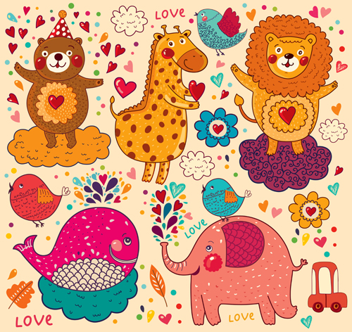 Cute cartoon floral animals pattern vector set 11 pattern cute cartoon cartoon animals   