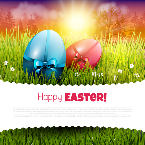 Easter egg with grass background art vector 05 easter egg easter background   