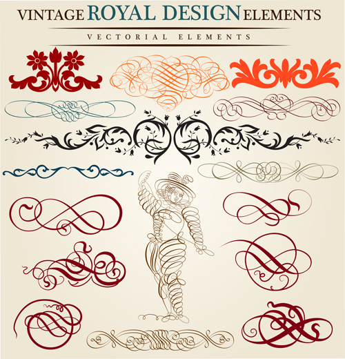 Vintage Royal ornaments design elements vector 01 royal ornaments ornament elements element calligraphic   