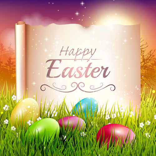 Easter egg with grass background art vector 04 easter egg easter background   