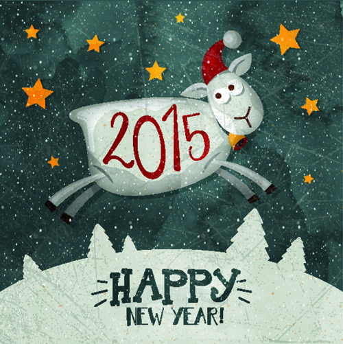 Funny sheep and 2015 new year vintage background vintage sheep new year funny background   