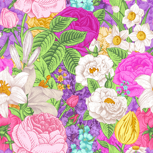 Elegant retro floral vector seamless pattern 04 seamless Retro font pattern floral elegant   