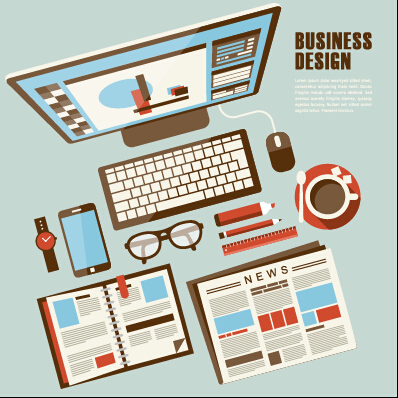 Flat office business template vector material 09 office material business template business   