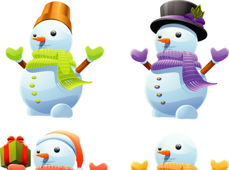 3D Cute Snowman Vector Set vector snowman cute   