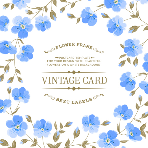 Blue flower with vintage card vector 55267 vintage flower design card blue   