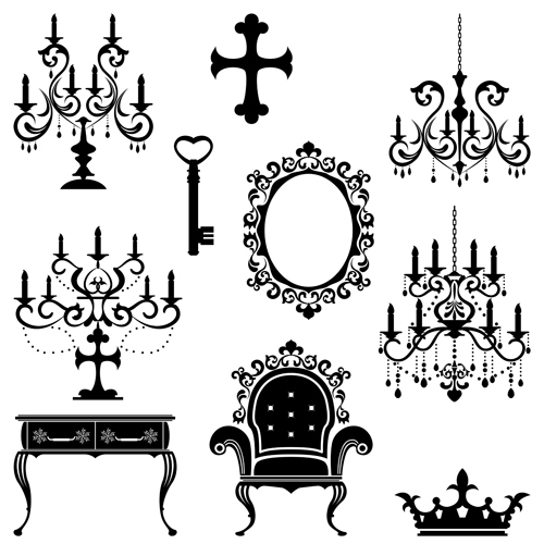 Ornate chandelier vector silhouette set 04 silhouette ornate chandelier   