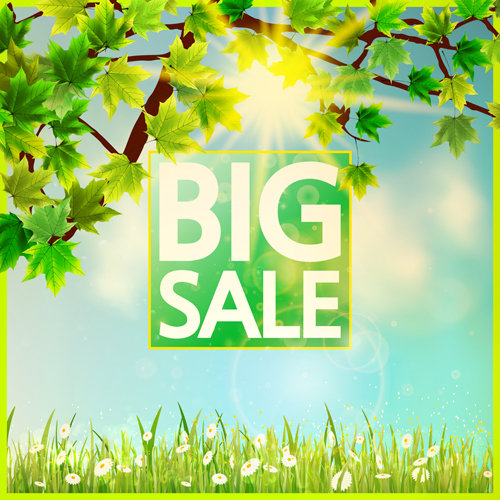 Spring scenery with big sale vector background spring scenery big sale background   