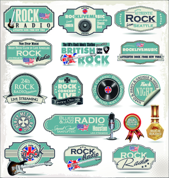 Retro rock music and jazz labels vector 05 rock music Retro font music labels label Jazz   