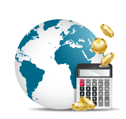 Globe with calculators vector width globe calculator   