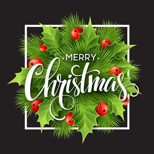 Christmas holly with black background vector 01 holly christmas black background   