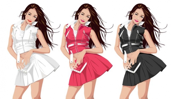 Beautiful girl vector set 01 vector character Vector beauty the girl in the dress female   