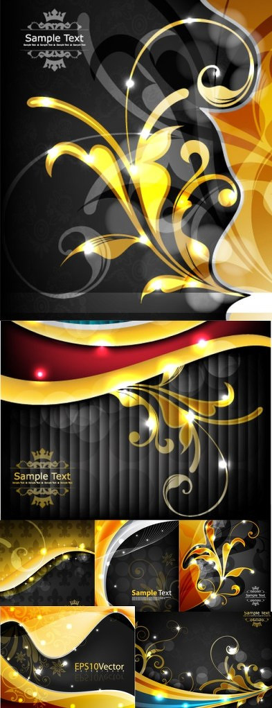 Bright gold flash flowers background vector Graphic starlight soft movement lines gold flash gold flowers EPS file dancing curve colorful   