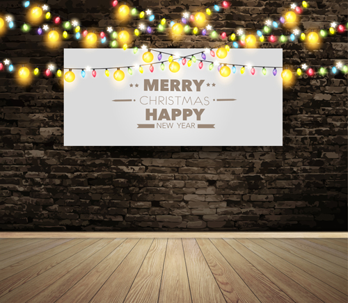 Happy christmas on wall with colored lamp vecor width wall lamp happy colored christmas   