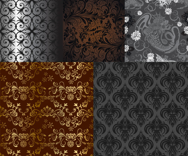 Decorative pattern background vector 94405 shading Retro font pattern golden European dragon classic   