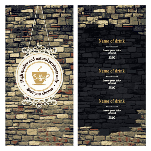 Brick wall style coffee menu background vector style menu coffee brick wall background   