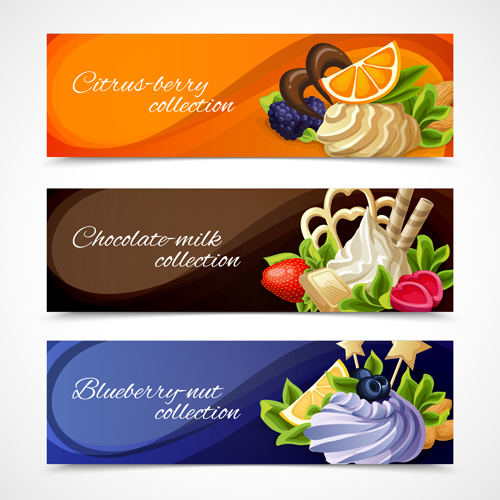 Shiny chocolate and sweets vector banners 04 sweets shiny chocolate banners   