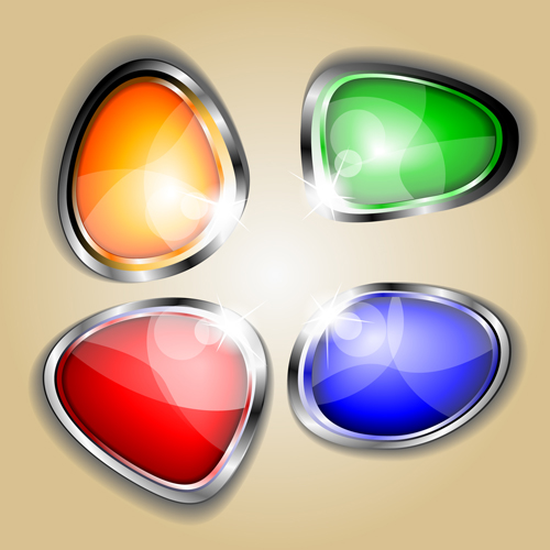 Colored glass with metal button vector 01 gloss colored button   