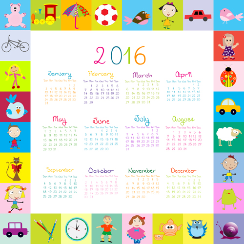 Cute kids calendars 2016 vector 04 kids calendars 2016   