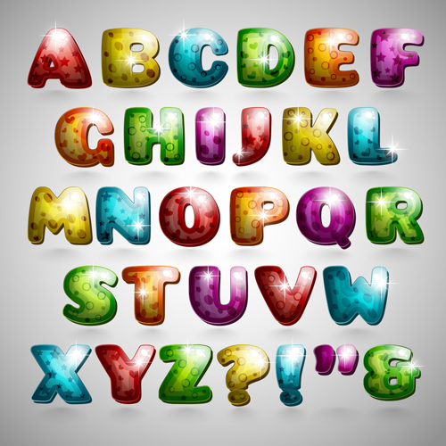 Shiny alphabet letters cartoon styles vector 02 styles shiny letters cartoon alphabet   