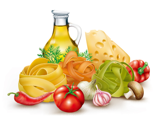 Italian pasta with vegetables design vector 01   